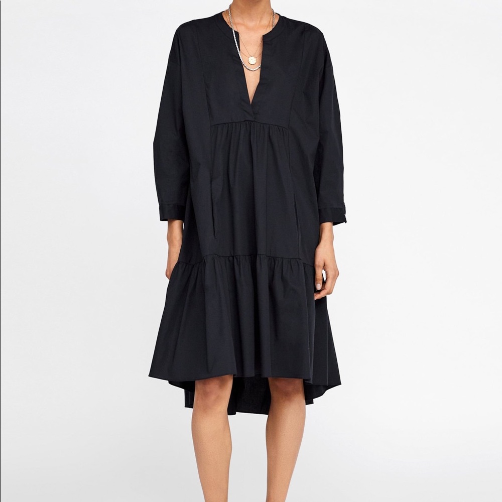Zara Black Poplin Dress